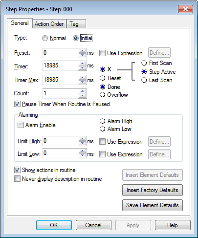 SFC Step Properties Window