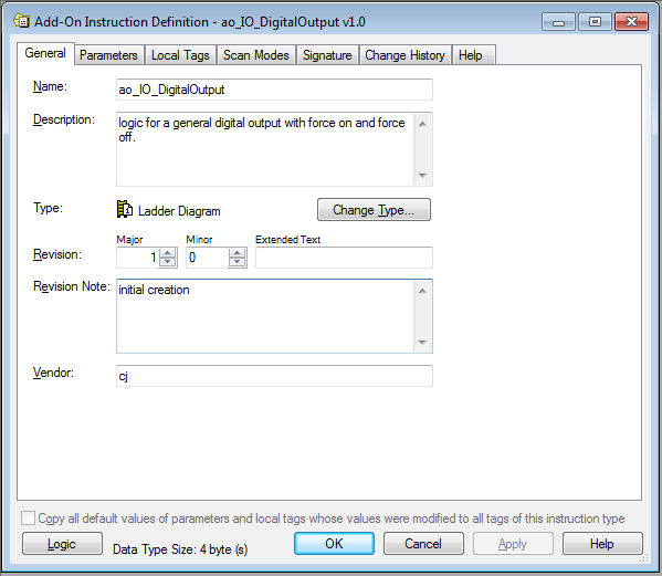 Add-On Instruction Definition Window
